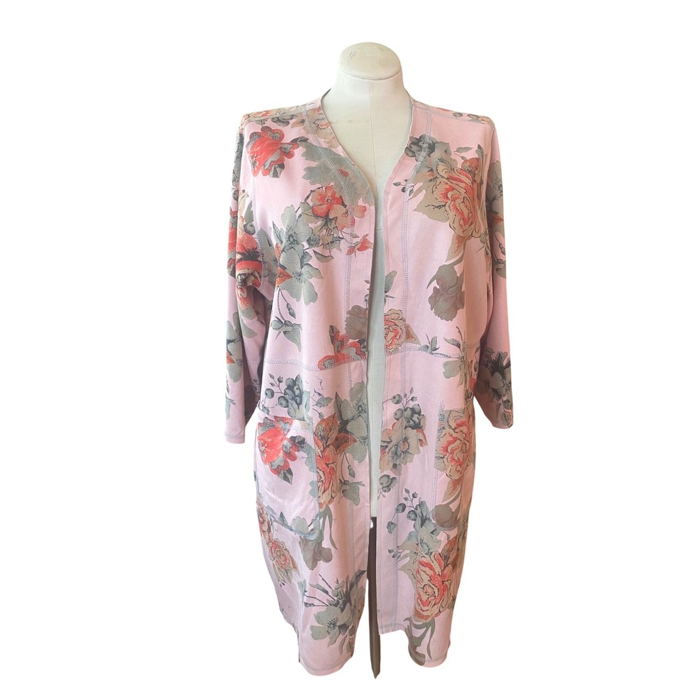PhilosophyPink Floral Open Front‎ Duster  Lightweight Jacket with Pockets